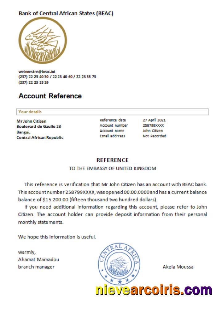 Central Africa republicbank reference
